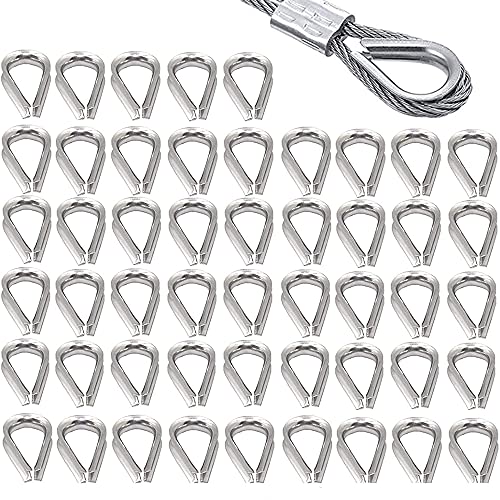 50 Piezas Kit de Cuerda de Cable, 3mm Cable de Dedales, Bucle de Cuerda de Alambre, Guardacabos 304 Acero Inoxidable para Bosque, Cable de Acero, Cable, Cabrestante (Plata)