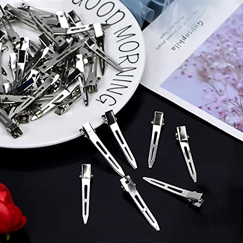 50 Piezas Pinza de Pelo de Duckbill, 2.2 Pulgadas Pinzas Cocodrilo Pelo, Clips de Riza de Metal, Metal Clips, Clips de Seccionamiento con Agujeros para Mujer y Niña Peinar