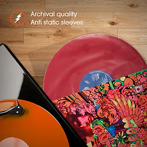 50x 12” Fundas Antiestaticas Interiores para Vinilo Discos LP | Dynamic Antirayaduras Y Antiestático Funda | Forma Redondeada | Reemplace Fundas De Papel Viejas | 50 Micron – 307mm x 307mm