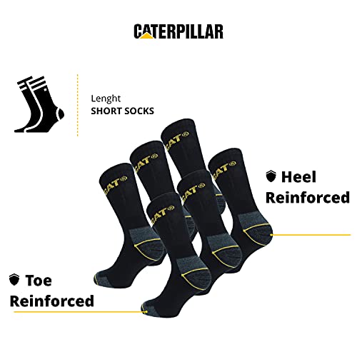 6 Pares Calcetines CAT CATPERILLAR de trabajo para hombres, reforzados en el talón y la punta, excelente calidad de Algodón (Negro, 41-45)