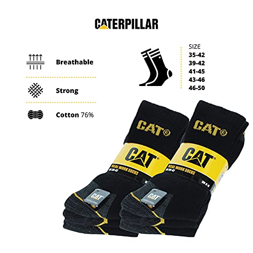 6 Pares Calcetines CAT CATPERILLAR de trabajo para hombres, reforzados en el talón y la punta, excelente calidad de Algodón (Negro, 41-45)