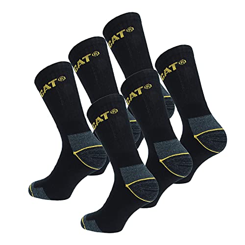 6 Pares Calcetines CAT CATPERILLAR de trabajo para hombres, reforzados en el talón y la punta, excelente calidad de Algodón (Negro, 41-45)