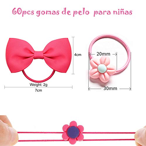 60 Piezas Gomas de Pelo Niña, VEGCOO Lazos Pelo Cintas para el Pelo Banda Elástica de Color Mixto,Accesorios para el Cabello para Bebé Niña (B)