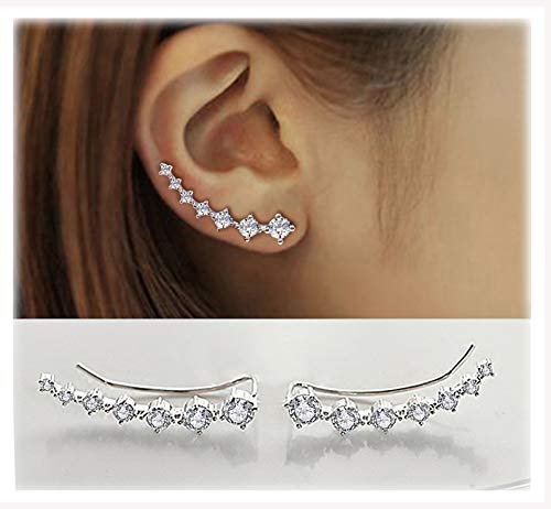 7 Cristales Ear Cuffs Hoop Climber S925 Sterling Pendientes de plata Pendiente hipoalergénico (White)