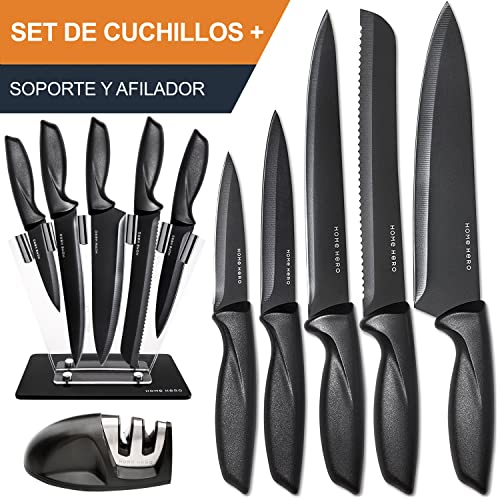 7 Piezas Cuchillos Cocina Profesional - Juego de Cuchillos de Cocina Acero Inoxidable con Acrílico Soporte Cuchillos Cocina y Afilador Cuchillos - Set Cuchillos Cocina Chef Kitchen Knives Set Knife