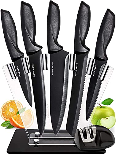 7 Piezas Cuchillos Cocina Profesional - Juego de Cuchillos de Cocina Acero Inoxidable con Acrílico Soporte Cuchillos Cocina y Afilador Cuchillos - Set Cuchillos Cocina Chef Kitchen Knives Set Knife