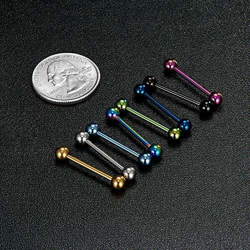 7 Piezas de Titanio anodizado Barras de Lengua de Acero quirúrgico pezón Anillo de perforación del Cuerpo - VCMART-16mm