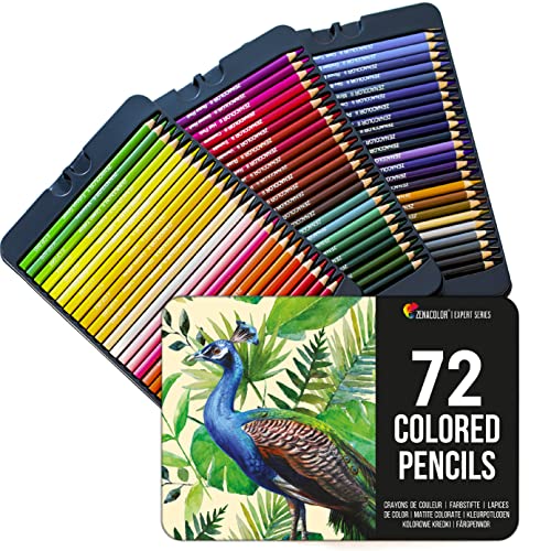 72 Lápices de Colores (Numerado) con Caja de Metal de Zenacolor - 72 Colores Únicos para Libro de Colorear para Adultos - Fácil Acceso con 3 Bandejas - Regalo Ideal para Artistas y Adultos