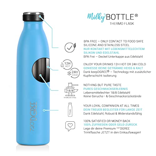 720°DGREE Botella Agua Acero Inoxidable “milkyBottle“ – 750ml - Sin BPA Free, Antigoteo y Prueba de Fugas - Frasco térmico, Cantimplora Aislada - Bebida con Gas, Deporte, Escuela, Gimnasio, Exteriore