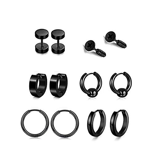 8 Pares de Aretes de Acero Inoxidable, Pendientes sin Alergias para Hombres,Pendiente de Botón de CZ Pendientesmujeres,Negro