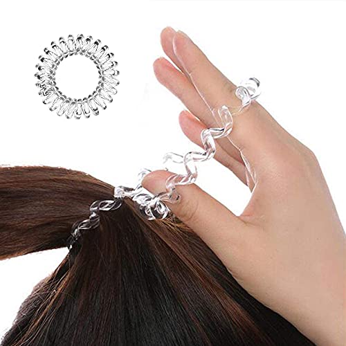 9 Piezas Gomas del pelo Elásticas, Cintas para el cabello en espiral cable de teléfono, bandas para el pelo, resistentes al agua, Soporte para coletas para mujeres y niñas,Negro y Transparente y Gris