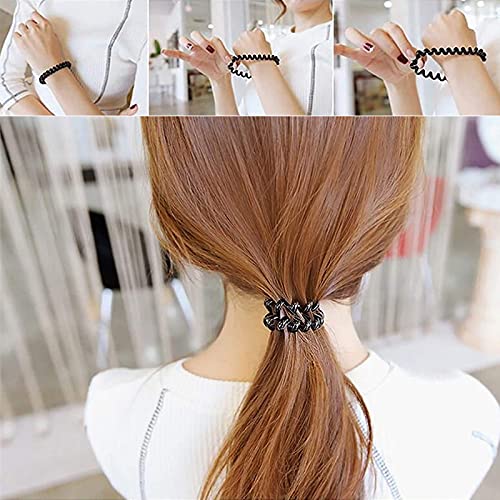 9 Piezas Gomas del pelo Elásticas, Cintas para el cabello en espiral cable de teléfono, bandas para el pelo, resistentes al agua, Soporte para coletas para mujeres y niñas,Negro y Transparente y Gris