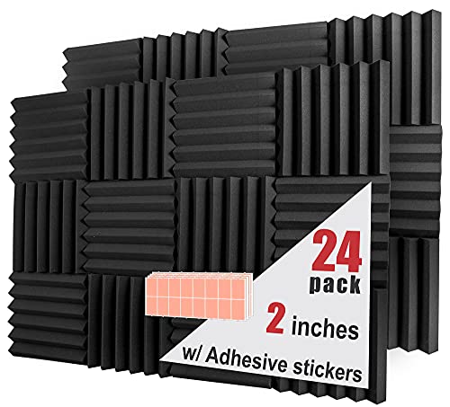 A2S Protection Paneles Acústicos de Espuma 2X12X12 Azulejos Incombustibles Insonorizados- Alta Calidad –Ideales para el Aislamiento Acústico de Casas Estudios –Densidad 25Kg/CMB (Negro 2" 24pcs