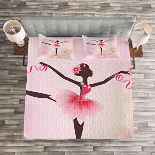 ABAKUHAUS Juego de Colcha para niña con Silueta de Bailarina, con Funda de Almohada, Lavable a máquina, para Cama Individual de 170 x 220 cm, Rosa