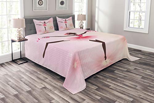 ABAKUHAUS Juego de Colcha para niña con Silueta de Bailarina, con Funda de Almohada, Lavable a máquina, para Cama Individual de 170 x 220 cm, Rosa