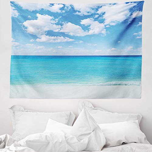 ABAKUHAUS Océano Tapiz de Pared y Cubrecama Suave, Paisaje Tropical Surreal con Mar Soñado y Cielo Paraíso Costa Hawaiana Arte, Colores Firmes y Durables, 150 x 110 cm, Turquesa