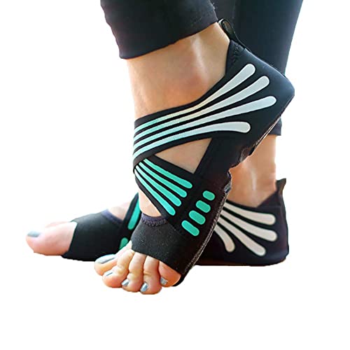 Abiram - Calcetines de yoga para mujer, antideslizantes, sin dedos y con agarre de calcetín – Pilates, barre, ballet, entrenamiento de bikram - Verde - S