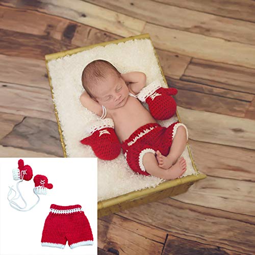 Accesorios de Fotografía para Recién Nacidos Guantes de Boxeo de Punto Pantalones Traje Accesorios para Fotos de Ganchillo para Bebés Ropa Regalo de Baby Shower para 0-4 Meses