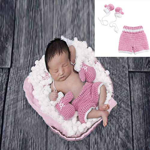 Accesorios de Fotografía para Recién Nacidos Guantes de Boxeo de Punto Pantalones Traje Accesorios para Fotos de Ganchillo para Bebés Ropa Regalo de Baby Shower para 0-4 Meses