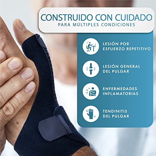 Actesso Férula de Neopreno para el Pulgar - Órtesis para Dolores y Lesiones, Tenosinovitis de De Quervain, Tendinitis y Esguinces - tamaño Universal (Azul, Derecha)