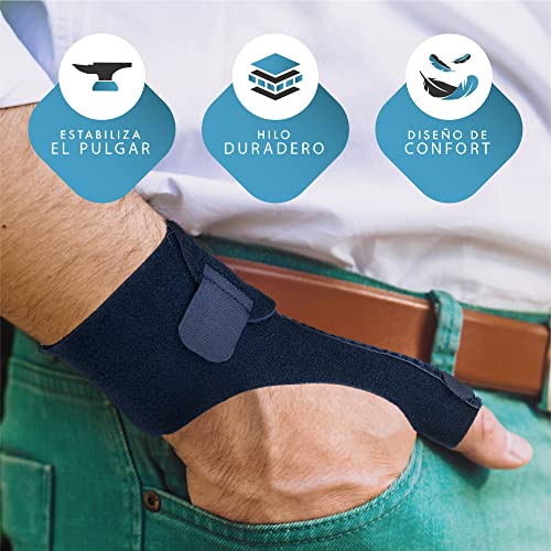 Actesso Férula de Neopreno para el Pulgar - Órtesis para Dolores y Lesiones, Tenosinovitis de De Quervain, Tendinitis y Esguinces - tamaño Universal (Azul, Derecha)