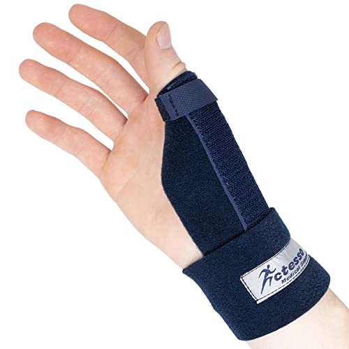 Actesso Férula de Neopreno para el Pulgar - Órtesis para Dolores y Lesiones, Tenosinovitis de De Quervain, Tendinitis y Esguinces - tamaño Universal (Azul, Derecha)