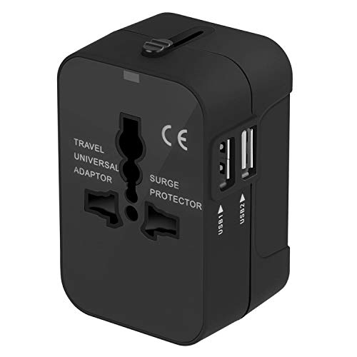 Adaptador Enchufe De Viaje Universal Enchufe Adaptador Internacional Con Dos Puertos USB Para Japón China Canadá USA EU UK AU Acerca De 150 Países Para Navidad (Negro)