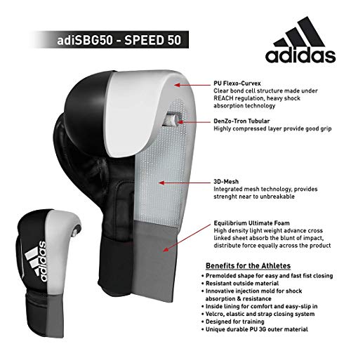 adidas Guantes de Boxeo para Hombre y Mujer y niños, Entrenamiento de Gimnasio, 4 onzas, 6 onzas, 8 onzas, 10 onzas, 12 onzas, 14 onzas, 16 onzas, Velocidad 50