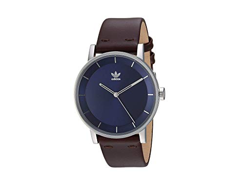 adidas Relojes Hombre District_L1.Genuine Correa De Cuero Watch, 20 Mm Anchura (0,40 Mm) De Plata/Azul Marino Sunray/Café Oscuro