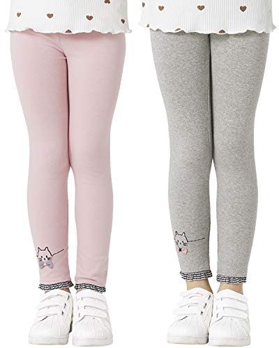 Adorel Leggings Algodón Pantalones Bordados Niñas Pack de 2 Rosa & Gris Claro 3-4 Años (Tamaño del Fabricante 110)