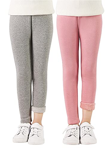 Adorel Leggings Térmicos Algodón Forros para Niñas Pack de 2 Gris, Rosa 4-5 Años (Tamaño del Fabricante 110)