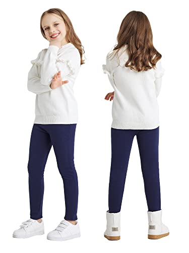 Adorel Leggins Térmicos Pantalón Forros Algodón para Niñas Pack de 2 Negro & Azul Marino 5-6 Años (Tamaño del Fabricante 120)