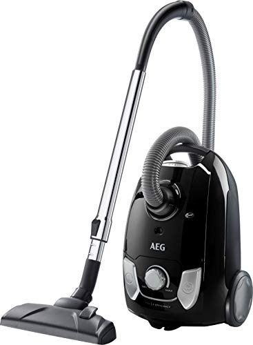 AEG VX4-1-EB Aspiradora de Trineo Con Bolsa, 750W de Potencia, Indicador de Llenado, Radio de acción de 7.5m, Capacidad para 3,5 litros, 79dB de Ruido, Cepillos Suelos Duros y Parquet, Negro, Clase A