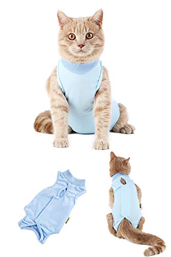 AEITPET Traje de recuperación Profesional para Gatos, Gata Camiseta de recuperación, heridas Abdominales Profesional para heridas, de recuperación quirúrgica Ropa Chaleco de pequeños Gatos (L, Azul)