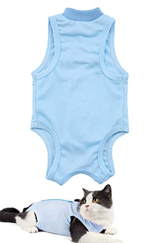 AEITPET Traje de recuperación Profesional para Gatos, Gata Camiseta de recuperación, heridas Abdominales Profesional para heridas, de recuperación quirúrgica Ropa Chaleco de pequeños Gatos (L, Azul)