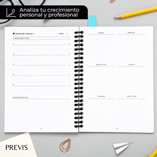 Agenda Productiva y Organizadora Diaria, Semanal y Mensual con Objetivos, Propósitos y Retos - Agenda Empresarial y Personal - Crecimiento Personal y Profesional