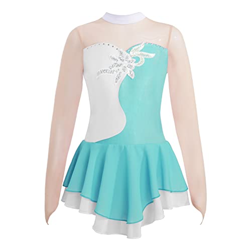 Agoky Maillot de Danza Gimnasia Leotardo Clásico Ballet Vestido de Patinaje Artistico de Manga Larga Traje de Bailarina para Niñas de 5 a 14 Años Azul Claro 9-10 años