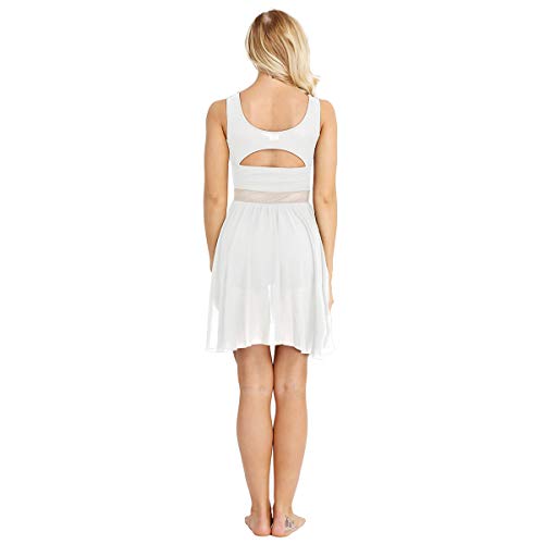 Agoky Vestido de Danza Ballet para Mujer Vestido de Baile Latino Moderno Maillot sin Mangas Leotardo de Gimnasia Rítmica Monos Body para Chica Adulta Blanco Medium