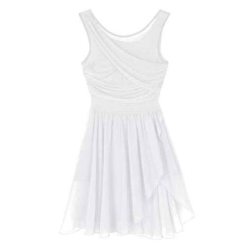 Agoky Vestido de Danza Ballet para Mujer Vestido de Baile Latino Moderno Maillot sin Mangas Leotardo de Gimnasia Rítmica Monos Body para Chica Adulta Blanco Medium