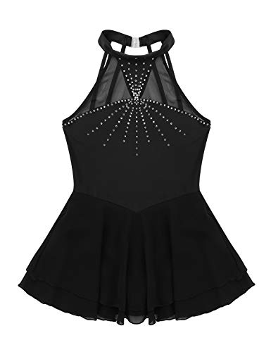 Agoky Vestido de Danza Ballet para Niña Maillot de Patinaje Artístico Diamantes Body Leotardo de Baile Gimnasia Rítmica con Falda Disfraz Bailarina Negro 12 Años