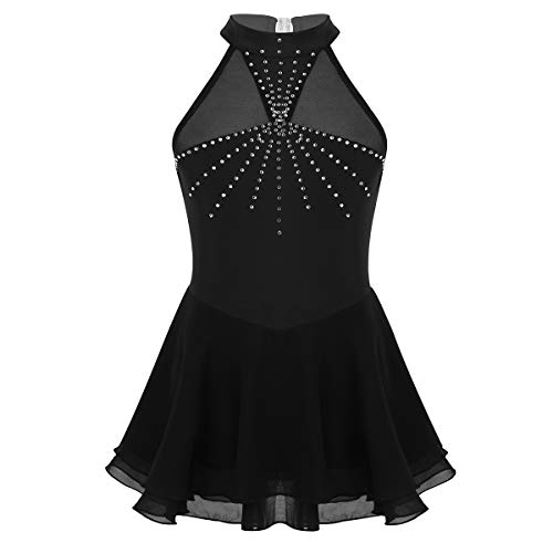 Agoky Vestido de Danza Ballet para Niña Maillot de Patinaje Artístico Diamantes Body Leotardo de Baile Gimnasia Rítmica con Falda Disfraz Bailarina Negro 12 Años