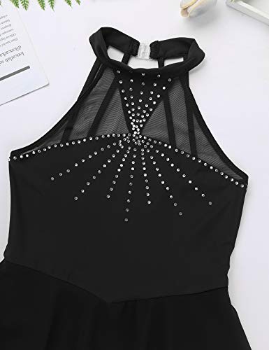 Agoky Vestido de Danza Ballet para Niña Maillot de Patinaje Artístico Diamantes Body Leotardo de Baile Gimnasia Rítmica con Falda Disfraz Bailarina Negro 12 Años