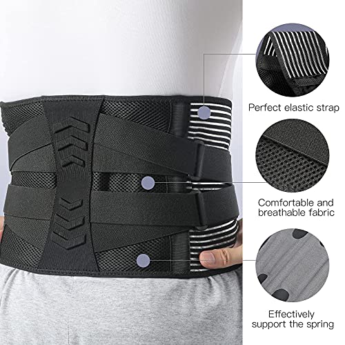 AGPTEK Faja Lumbar para Espalda, Cinturón de Soporte Lumbar Aliviar Dolor y Lesiones, Ciática, Faja Lumbar Deportiva para Hombre y Mujer, Negro(Talla L)