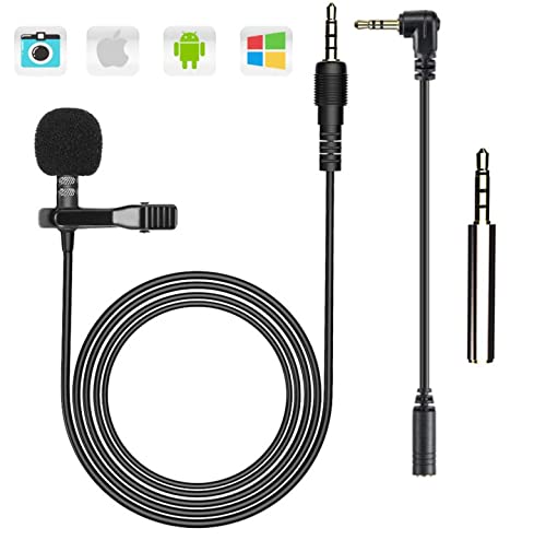 AGPTEK Z02- Mini Micrófono de Solapa 3.5mm Omnidirectional Condensador con 2 adaptadores para Smartphones, PC y Line-in grabadora, Color Negro