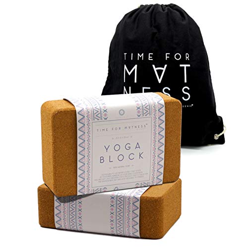 aGreenie Premium Yoga Block de Corcho - Producto 100% Natural - Juego de 1 o 2 - para Fitness y Pilates - Incluye Mochila e Instrucciones de Ejercicio (2 Bloques, tamaño M 7,5 x 15 x 23)