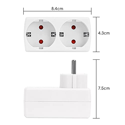 Aigostar Adaptador Enchufes Europeos con 2 Tomas.Con Protección Infantil,16A,250V,Blanco