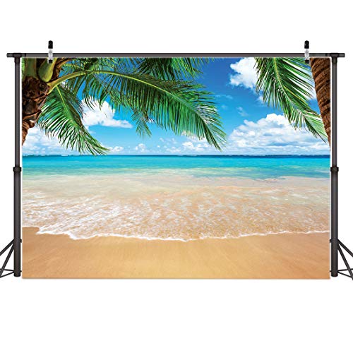 AIIKES 2.1Mx1.5M/7x5FT Verano Tropical Playa Fondo Mar Isla Isla Arboles Fotografía Fondo para Imagen Azul Mar Cielo Sol Bebé Cumpleaños Fiesta Decoraciones Foto Estudio 11-063