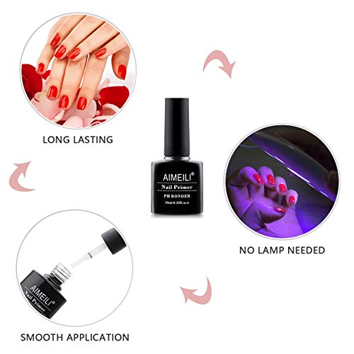 AIMEILI Primer Uñas Nail Primer Bonder Base Preparación de Uñas Deshidratador Primer Para Uñas Esmalte Permanente sin Necesidad de Lámpara UV/LED Esmalte de uñas de Gel Para Diseño de Arte 10ML