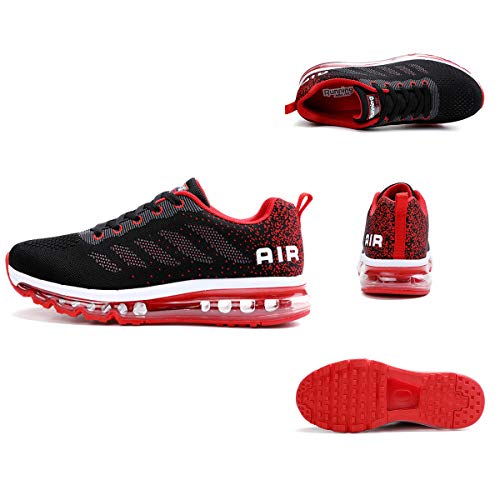 Air Zapatillas de Running para Hombre Mujer Zapatos para Correr y Asfalto Aire Libre y Deportes Calzado Unisexo Black Red 38