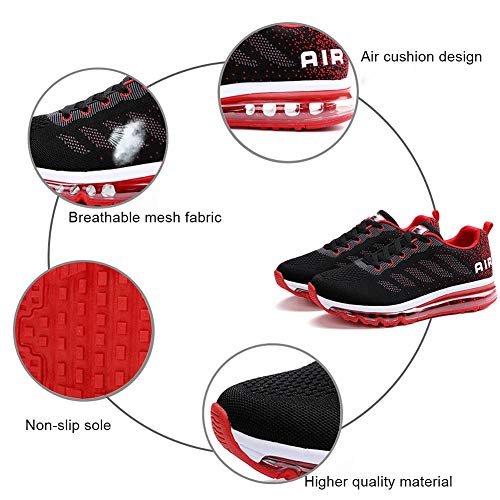 Air Zapatillas de Running para Hombre Mujer Zapatos para Correr y Asfalto Aire Libre y Deportes Calzado Unisexo Black Red 38